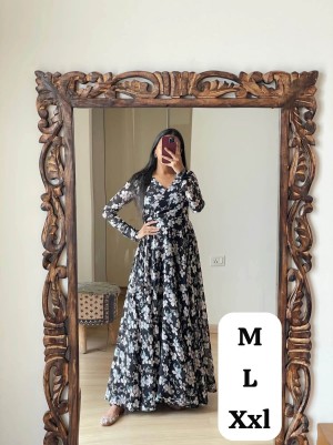 Digital print fox georgette black gown